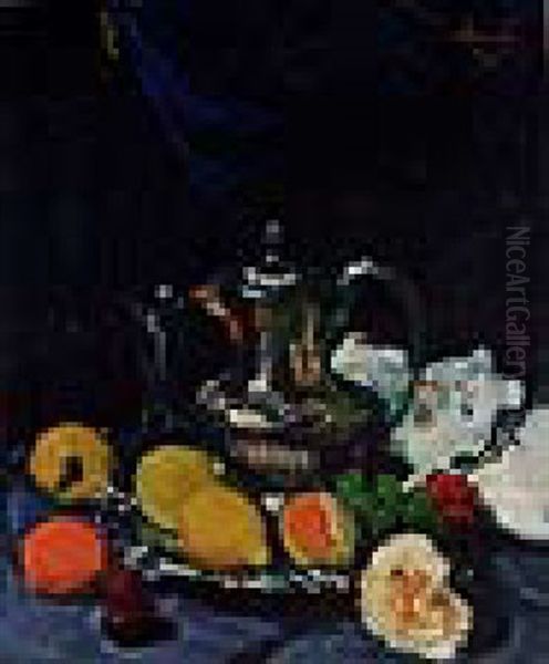 Still Life With Lemons, Grapes, Rose And Pewter Coffee Pot - view 1