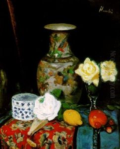 Still Life With An Oriental Vase And Roses by George Leslie Hunter