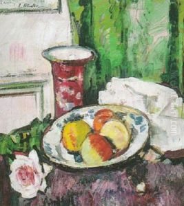 Still Life With Blue And White Plate by George Leslie Hunter