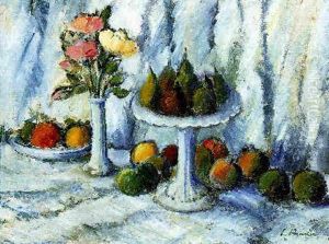 Still Life With Fruit And Flowers by George Leslie Hunter