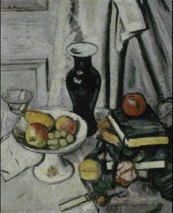 Still Life With Fruit And Books by George Leslie Hunter