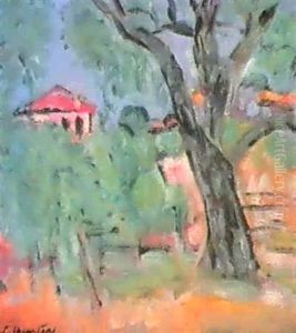 A Red Rooftop by George Leslie Hunter