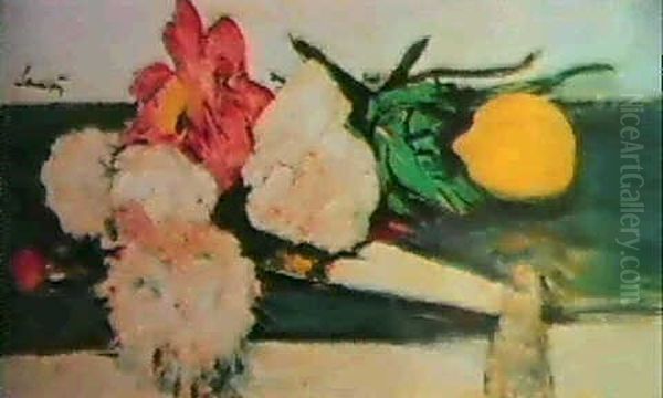 A Still Life With A Lemon, Carnations And A Fan On A Table - view 1