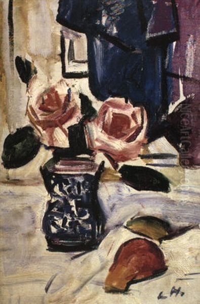 Pink Roses In A Chinese Vase - view 1