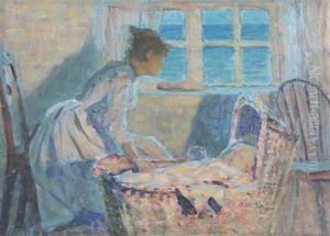 Interior With Mother And Child by George Sherwood Hunter