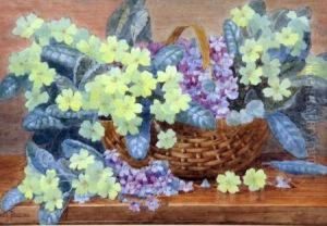Still Life Study Of Flowers In A Basket Still Life Study Of Flowers In A Basket