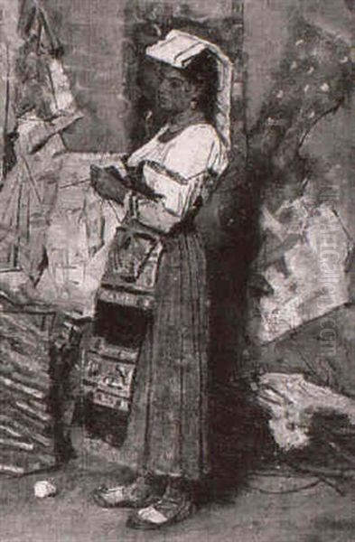 Italienerin In Tracht Beim Stricken - view 1