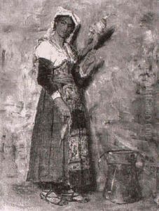Venezianisches Madchen In Tracht Mit Spinnrocken by George Sherwood Hunter