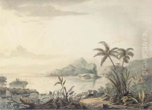 Jamaican Cart Drivers On A Coastal Track With Fishermen Beyond by Joseph Charles Barrow