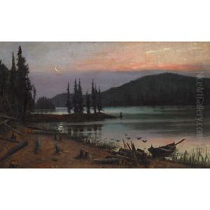 Lake And Mountains At Sunset by Charles Edouard Masson Huot