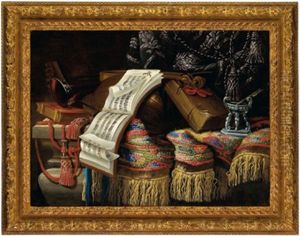 Stillleben Mit Einem Teppich, Musikinstrumenten, Buchern Und Einem Tintenfass by Jacques Hupin