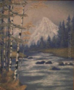 Landscape With Birch Trees Along A River Bank by Edward Timothy Hurley