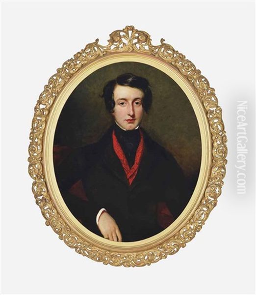 Portrait Of Edward Conroy, In A Black Coat And Red Scarf - view 1