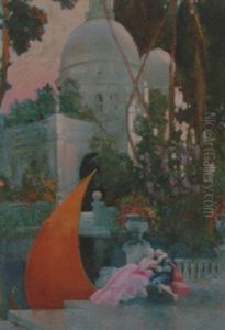 A Courting Couple In A Garden, The S. Maria Della Salute Beyond by Hal (Henry William Lowe) Hurst
