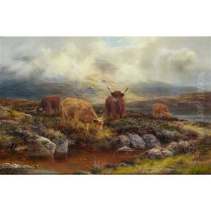 Moorland And Wandering Mists With Cattle by Louis Bosworth Hurt