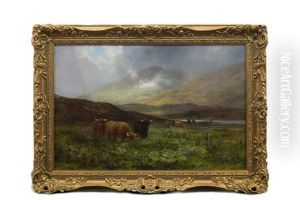 Highland Cattle In A Scottish Landscape by Louis Bosworth Hurt