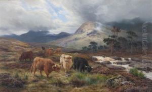 Cattle By A Highland Torrent by Louis Bosworth Hurt