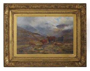 Highland Cattle In A Mountain Glen by Louis Bosworth Hurt