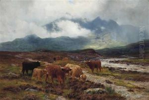 Highland Cattle By A Mountain Stream by Louis Bosworth Hurt