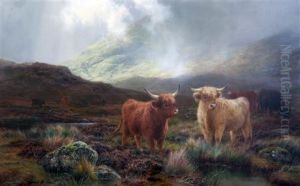 Highland Cattle In A Valley by Louis Bosworth Hurt