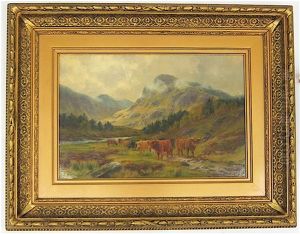 Highland Cattle Grazing In A Mountain Landscape