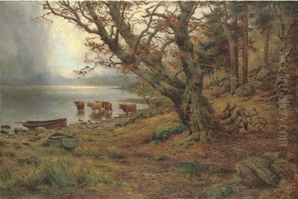 Highland Cattle By A Lake - view 1