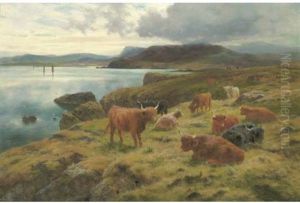 Highland Cattle In A Coastal Landscape by Louis Bosworth Hurt