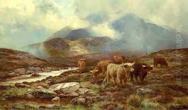 Highland Cattle By A Mountain Stream - view 1