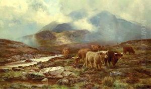 Highland Cattle By A Mountain Stream by Louis Bosworth Hurt