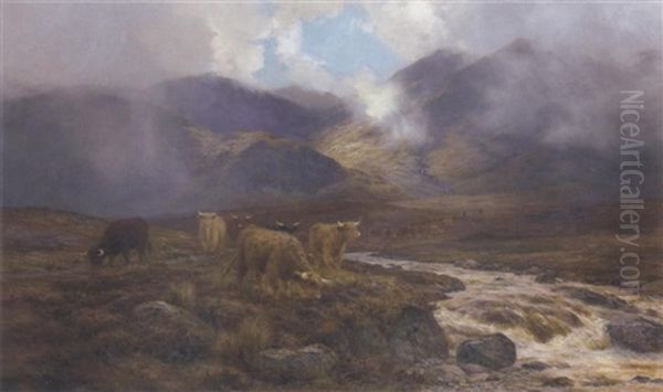 Highland Cattle By A Mountain Stream - view 1