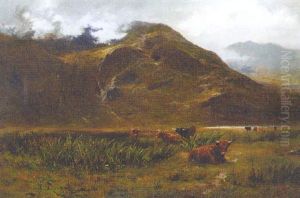 Highland Cattle Resting In A Mountainous Landscape by Louis Bosworth Hurt