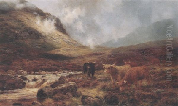Highland Cattle By A Stream - view 1