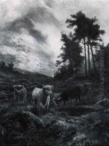 Cattle Grazing In The Highlands by Louis Bosworth Hurt