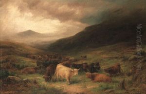 Highland Cattle Resting In A Mountainous Landscape by Louis Bosworth Hurt