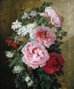 Still Life Of Roses And Apple Blossom