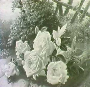 A Still Life Of Roses In A Landscape by Karl Ferdinand Huerten