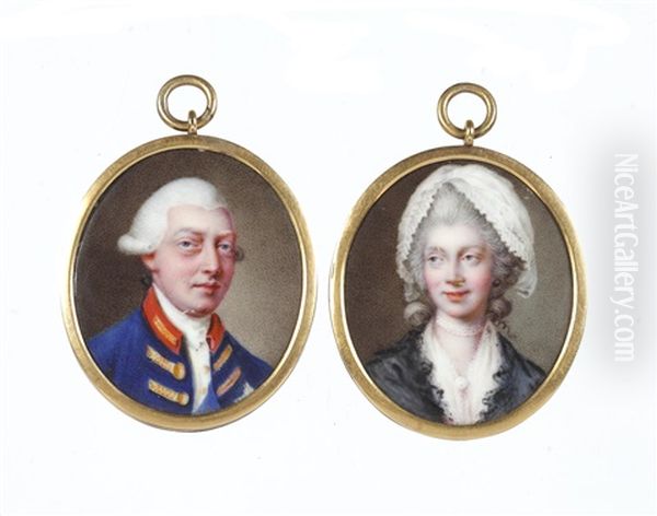 A Pair Of Miniatures Portraying George Iii (1738-1820), King Of Great Britain And Ireland (1760-1801), Later King Of The United Kingdom (1801-1820) And Charlotte Of Mecklenburg-strelitz (1744-1818), Queen Of Great Britain And Ireland (1761-1801)(pair) - view 1