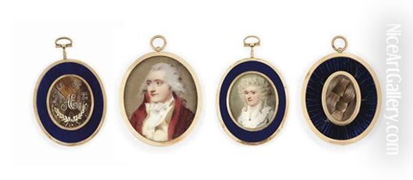 Ann Edwards, Nee Pryce, In Light Grey Dress With Lace Collar, Sapphire-set Brooch At Corsage, Pearl Necklace, Powdered Hair; Together With A Gentleman Presumed To Be Her Husband, Lewis Edwards (d. 1797), In Burgundy Coat, Ochre Waist - view 1