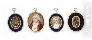 Ann Edwards, Nee Pryce, In Light Grey Dress With Lace Collar, Sapphire-set Brooch At Corsage, Pearl Necklace, Powdered Hair; Together With A Gentleman Presumed To Be Her Husband, Lewis Edwards (d. 1797), In Burgundy Coat, Ochre Waist
