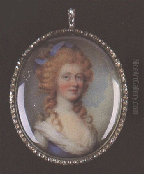 Mrs. Swinburne Wearing Decollete White Dress, Matching Ribbon In Upswept Hair - view 1