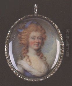 Mrs. Swinburne Wearing Decollete White Dress, Matching Ribbon In Upswept Hair by Johann Heinrich von Hurter
