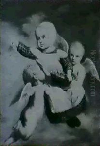 Petit Enfant Essaimant Des Roses, Transporte Par Deux Anges by Arsene Hurtrel