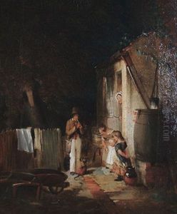 A Savoyard Before A Cottage Door by Robert (Huskisson) Huskinson