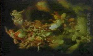 Titania's Elves Stealing The Squirrel's Hoard Of Hazel-nuts by Robert (Huskisson) Huskinson