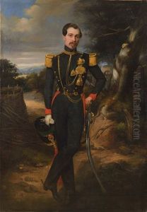 Portrait En Pied D"un Officier D"artillerie Devant Ses Pieces. Epoque Monarchie De Juillet