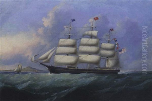 The Us Ship "quesnel" Requesting A Liverpool Pilot Off Point Lynas, Parys Mountain In The Background - view 1
