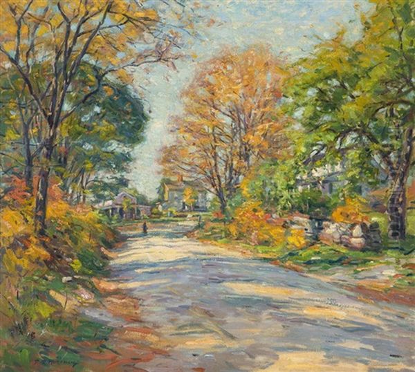 Figure Walking Along A Tree-lined Street - view 1