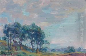 A Summer Landscape (+ Sunset Along The Coast, Oil On Canvas; Pair) by Frank Townsend Hutchens