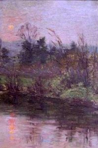 Lake Landscape At Sunset by Frank Townsend Hutchens