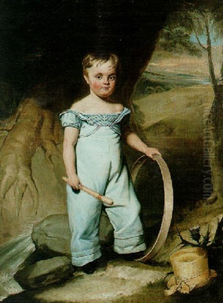 Portrait Of A Boy Holding A Hoop In A Landscape - view 1